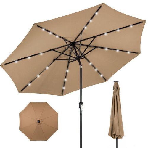 Solar LED Lighted Patio Umbrella w/ Tilt Adjustment, UV-Resistant - 10ft - Lot 738