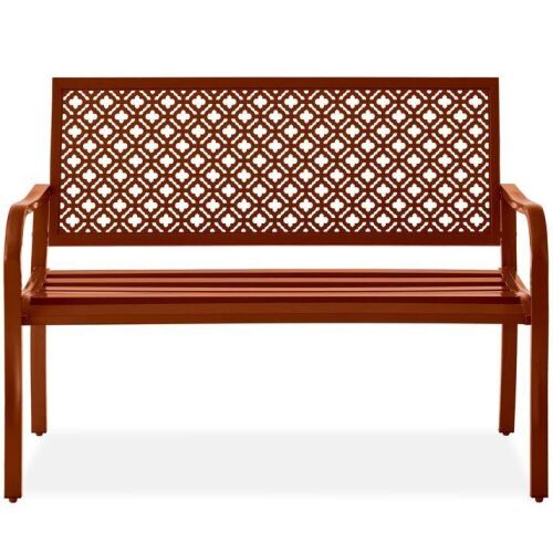 Indoor Outdoor Steel Bench w/ Geometric Backrest, Foot Levelers - Lot 802