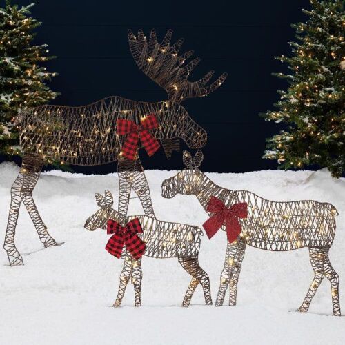 3-Piece Lighted 2D Christmas Moose Set Outdoor Decor w/ 195 LED Lights - 4ft - Lot 814