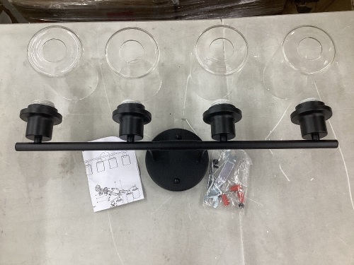 4-light bathroom light fixtures, matte black modern vanity lights with clear glass shades - Lot 7