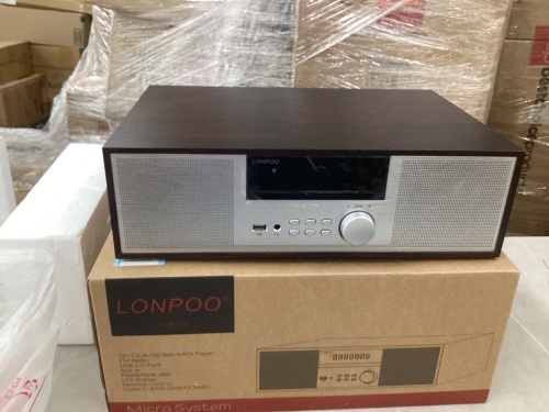 LONPOO Stereo shelf system for Home vintage CD player 40w RMS micro mini System with remote control bluetooth fm radio usb mp3 playback and aux in ( silver) - Lot 16