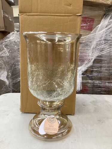 Deco 79 Glass Hurricane Lamp with gold finish. - Lot 104