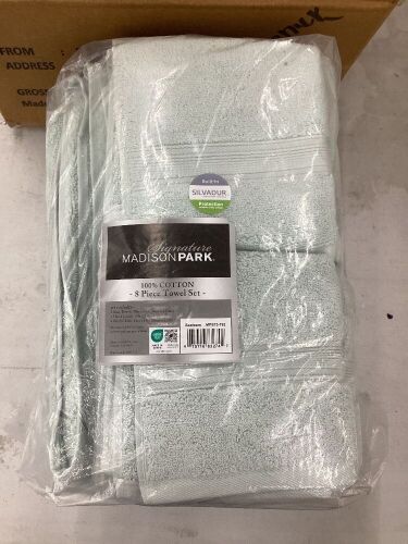 Madison Park 800gsm Bathroom towel set of 8 100% cotton bath towel seafoam  - Lot 111