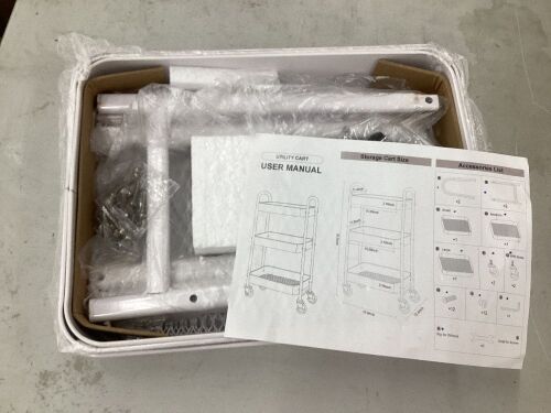Max Houser 3 tier rolling utlity cart with caster wheels (white) - Lot 114
