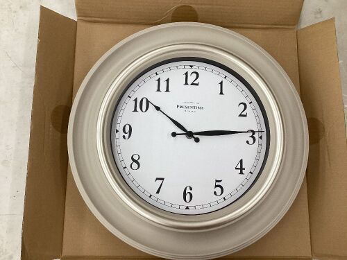 Presentime & Co. 16" Malmo Modern Wall Clock, Silent No Ticking, Warm Grey with Morning Slver Ring - Lot 116
