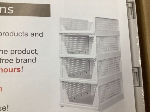 5 pack stackable closet organizer, plastic storage basket white pull out shelves - Lot 119