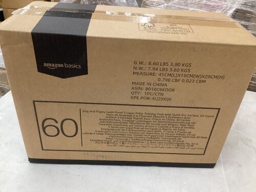 Amazon basics 60 pack of Dog and puppy leak-proof potty training pads  - Lot 122