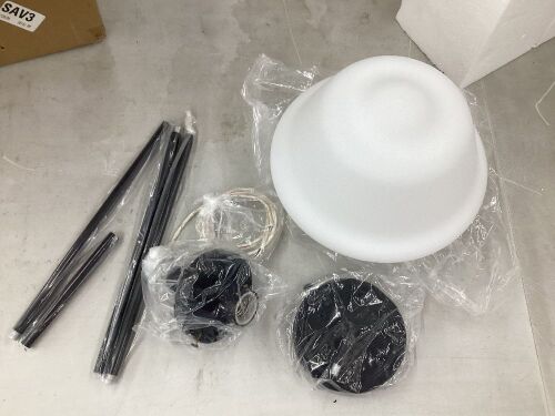 Samteen 10in black schoolhouse pendant light with milk glass shade. Adjustable height  - Lot 125