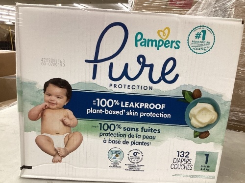 pampers baby diapers pure protection size 1, 132 count for up to 100% leakproof protection, premium plant-based skin protection - Lot 131