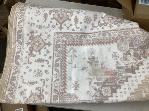 red ivory floral medailion distressed non skid area rug - Lot 135