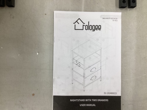 Furologee Nightstand set of 2 Fabric Drawers Bedside Tables with Hooks and Shelfs (Black Oak) - Lot 138