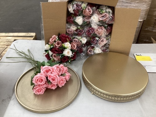 Part Set, 10 Candle Rings,1 Gold Tray, 13 Pink Roses, 1 Gold Cake Stand  - Lot 143