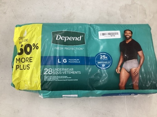 Depend Fresh Protection Adult Incontinence Underwear for Men Disposabe, Maximum, Large, Grey, 28 Count, Package is open - Lot 147