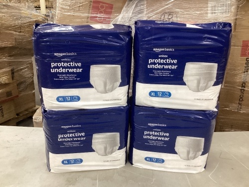 Amazon Basics Unisex Protective Underwear, Overnight Absorbency, Extra Large, 48 Count,( 4 packs of 12) - Lot 153