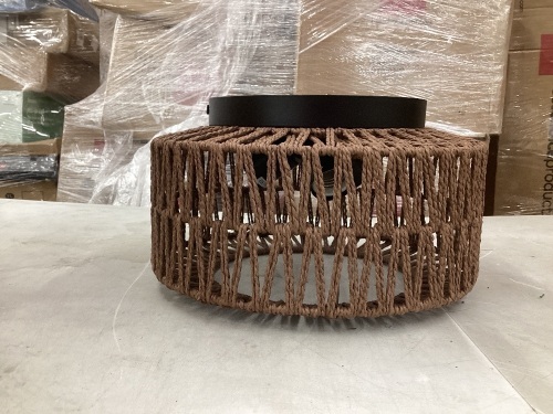 3-Light Coastal Woven Flush Mount LIght Fixure Boho Rustic Hemp Rope Drum (black) - Lot 155