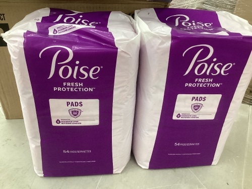 Poise Incontinence Pads & Postpartum Incontinene Pads, 4 Drop Moderate Absorbency, Long Length, 108 count ( two 54 pack)  - Lot 160