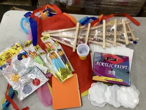 121 Pcs Art Painting Kit Supplies for Kids to Party- 60 Paint Brushes, 24 Acrylic Paints,6 Wood Easels & Canvas Panels & Palettes & Aprons & Wash pen Cup, 1 Plastic Tablecloth from the Rabbitale store - Lot 165
