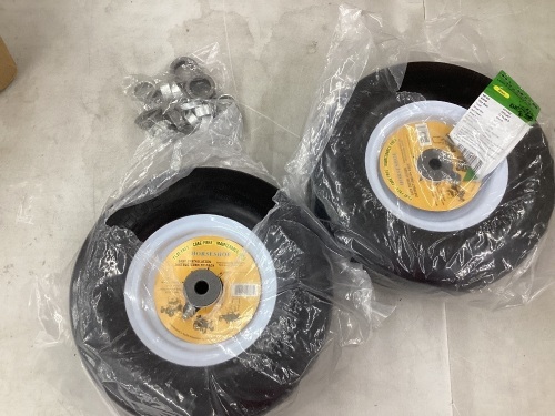 11x4.00-5 Lawn Mower Tires Flat Free Tire and Wheel 2 Pack Universal fit 11x 4-5 flat free tire with rim, 3.4"-4" - 4.5"-5" Centered Hub, 3/4" or 5/8" or 1/2" bushings - Lot 168