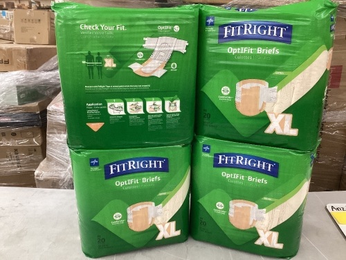 Medline FItright OptiFit Extra+ Adult Diapers with Leak Stop Guards, Disposable Incontinence Briefs with tabs X-Large 4pack of 20 count  - Lot 177