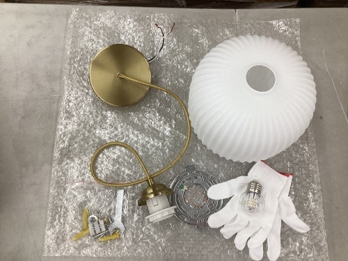 Mid Century Modern Brass Semi Flush Mount Ceiling Light Large Ribbed Milk Glass Globe Flush Mount Light Gold  and White Ceiling Lamp Hallway Lightinh Fixtures - Lot 178