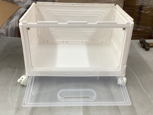 4 tier stackable storage bins with lids collapsible storage bins with wheels magnetic door  - Lot 197