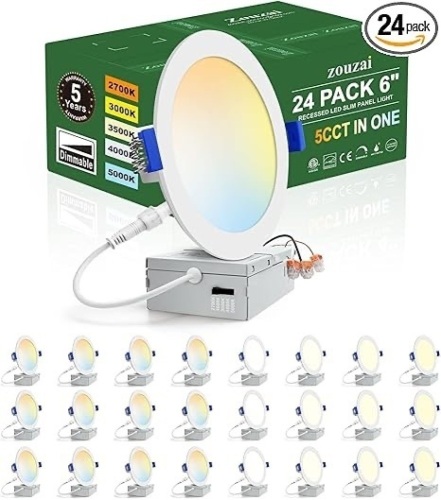 Zouzai 24 pack 6in Ultra-Thin LED REcessed Ceiling LIght with Junction Box - Lot 205