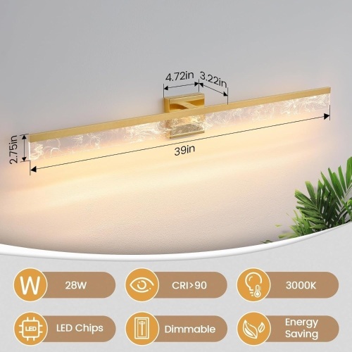 39-Inch Brushed Gold Vanity Light Fixture  - Lot 226
