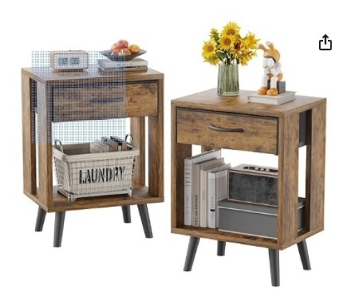 Gyiiyuo  Nightstand set of 2 with fabric drawers and open shelves. Rustic Brown. - Lot 396