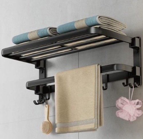 Kahang: 24 inch Towel Rack with Hooks. Flat Black - Lot 404
