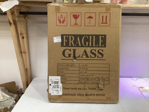 Aluminum Alloy Square Mirror Golden 22" x 30" - Lot 521