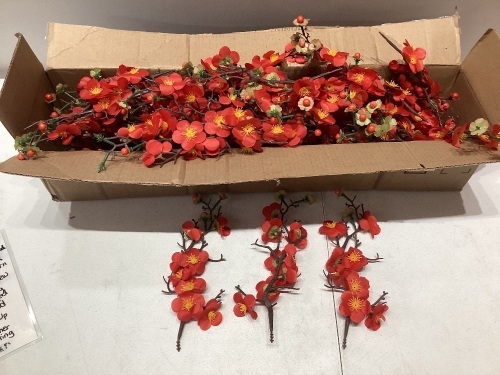 Box of Artificial Red Plum Blossom Flowers - Lot 586