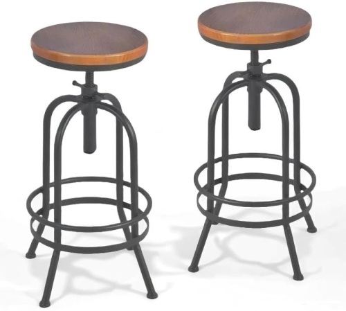 Set of 2-Industrial Bar Stool-Retro 26-32.3inch Swivel Stools-Extra Tall Kitchen Chair-Bar Counter Height Adjustable-Fully Welded (Black 2PCS) - Lot 1588