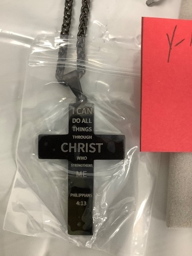 Bible Verse Cross Necklace, Philippians 4:13 - Lot 1608