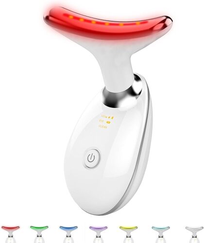 Facial and Neck Massager, 7 Color LED Light Therapy for Face and Neck - Lot 1611