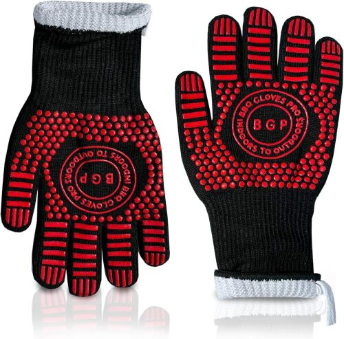 Red BBQ Gloves - 1472F Heat Resistant, 13.4-Inch Non-Slip Silicone - Lot 1627