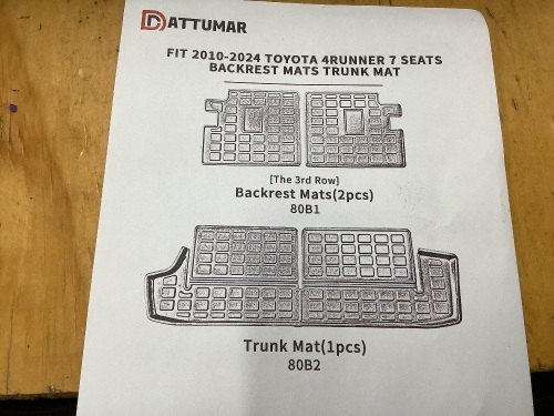 Cargo Mat Compatible with 2010-2024 Toyota 4 Runner - Lot 1631