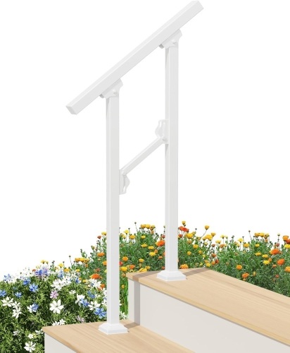 Hand Rails for Outdoor Steps, 2 Step Handrail, Stair Railing Indoor, Hand Rails for Indoor Stairs & Wrought Iron Handrails for Outdoor Steps for Porch/Deck (White) - Lot 1639
