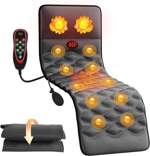 Full Body Massage Mat with 9 Vibration Levels, Multiple Modes Massage, Neck Massage with Heating, and Wired Remote, Relaxation at Home for Family, Women/Men - Lot 1673