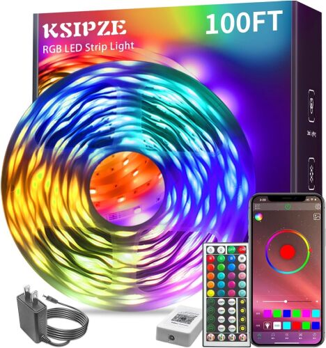 KSIPZE 100ft Led Strip Lights RGB Music Sync Color Changing Bluetooth Led Lights with Smart App Control Remote - Lot 1697