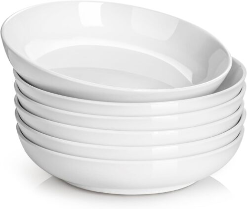 DOWAN 8.5" Pasta Bowls, 32oz Salad Bowls Set of 6, Natural White Ceramic Serving Bowls, Porcelain Plate Bowl Serving Dish Shallow Bowls Set for Kitchen, Microwave Dishwasher Safe - Lot 1717