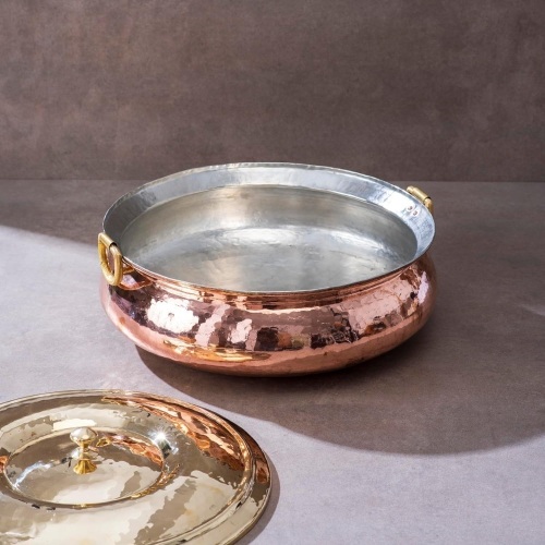 P-TAL Copper Braiser with Lid, Wide and Shallow Copper Cooking Pot 100% PureCopper Hammered Lagaan for Ayurvedic Health Benefits - Lot 1740