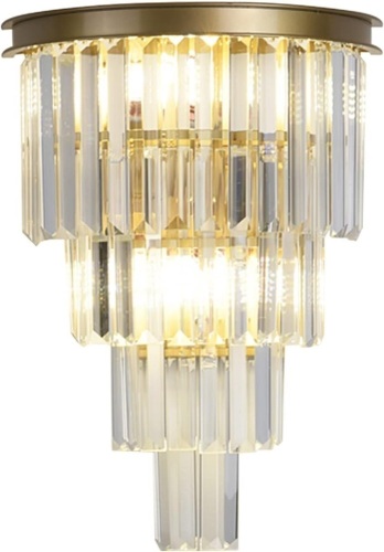 Gold Crystal Wall Sconce, Modern 4-Tiers Crystal Wall Lights for Living Room, Clear K9 Crystal Wall Lamps, Wall Mount Dining Room Kitchen Bedroom Hallway Lighting Fixtures - Lot 1741