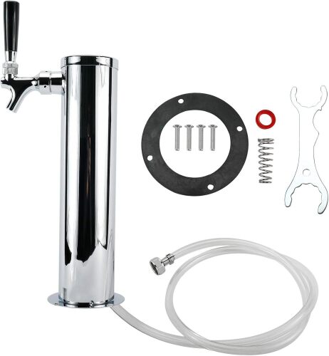 Single Faucet Draft Beer Tower, Single Tap Stainless Steel Polished Beer Kegerator Tower with 3" Column - Lot 1750