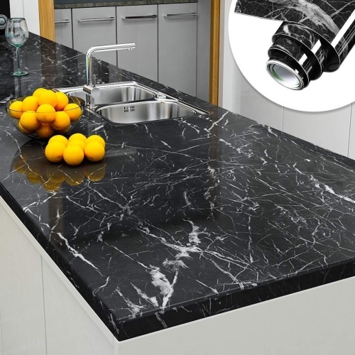 YENHOME 200x30 inch Black Marble Contact Paper for Bathroom Countertops Peel and Stick Wallpaper Gloss Marble Vinyl Self Adhesive Wall Paper Waterproof Removable Wallpaper Roll for Vanity Desk Table - Lot 1778