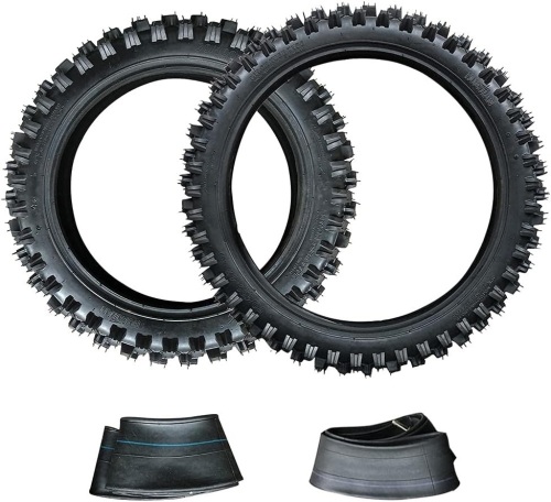 2 Set of Tire and Inner Tube Kit Front 70/100-17 and Rear 90/100-14 For Dirt Pit Trail Bike Motocross Off Road Suitable for All Dirt Pit Bikes 125cc up to 200cc Dirt Bike - Lot 1783