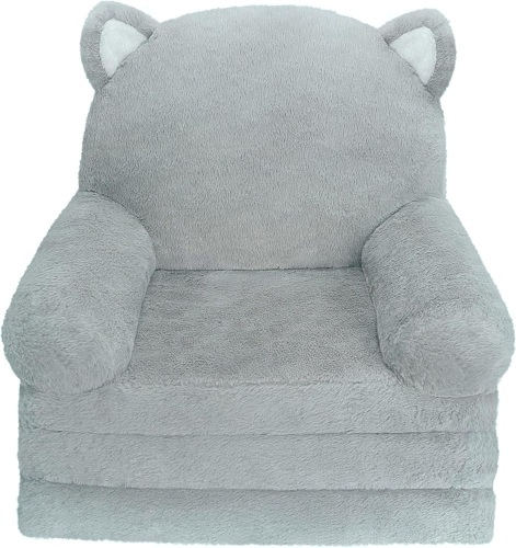 MONKISS Kids Couch, Comfy Toddler Chair, 2 in 1 Fold Out Kids Sofa to Lounger, Baby Sleeper Chair, Toddler Furniture, Birthday Gifts for Boys and Girls, 18+ Months, Grey - Lot 1791