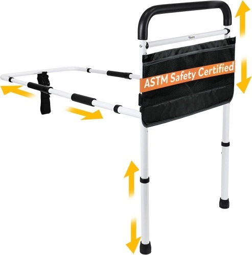 FSA/HSA Eligible, Vaunn Medical New Adjustable Bed Assist Rail Handle (Passed ASTM F3186–17 Safety Standard) and Hand Guard Grab Bar, Bedside Safety and Stability (Tool-Free Assembly), White/Black - Lot 1796