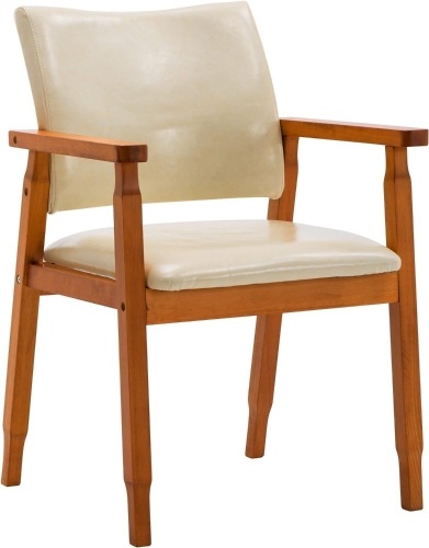 Side Chair with Faux Leather Seat in Tan, Arm Chair in Walnut - Lot 1800