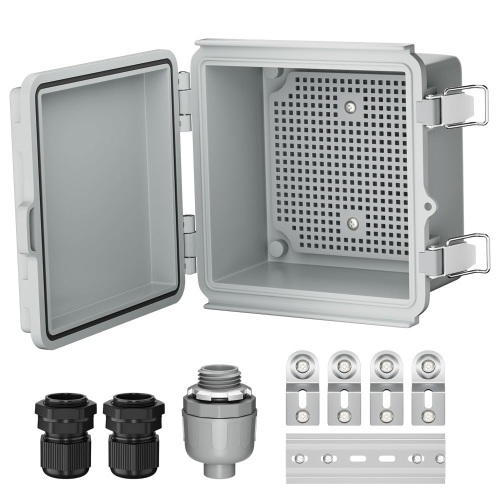 Joinfworld Outdoor Electrical Box Waterproof IP67 6X6 Plastic Project Box Enclosure Weatherproof for WiFi Electronics Solar Network Marine Outside with Stainless Steel Hinged - Lot 1815