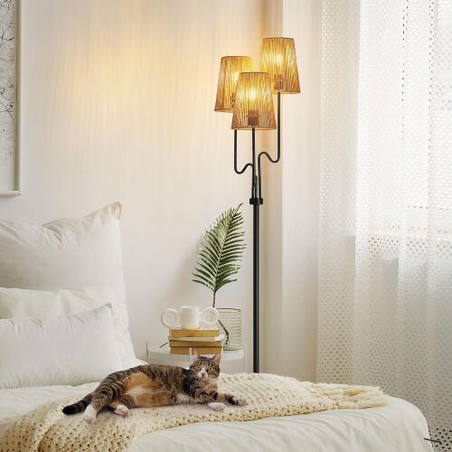 Boho Floor Lamp, 68in. Rattan Floor Lamps with Rattan Shade,3 Light - Lot 1859